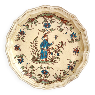 Assiette décorative faïence de Salins France décor Moustiers 25,5 cm