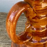 Pair of candle holder Tamegroute old terracotta enamelled brown and beige Moroccan berber