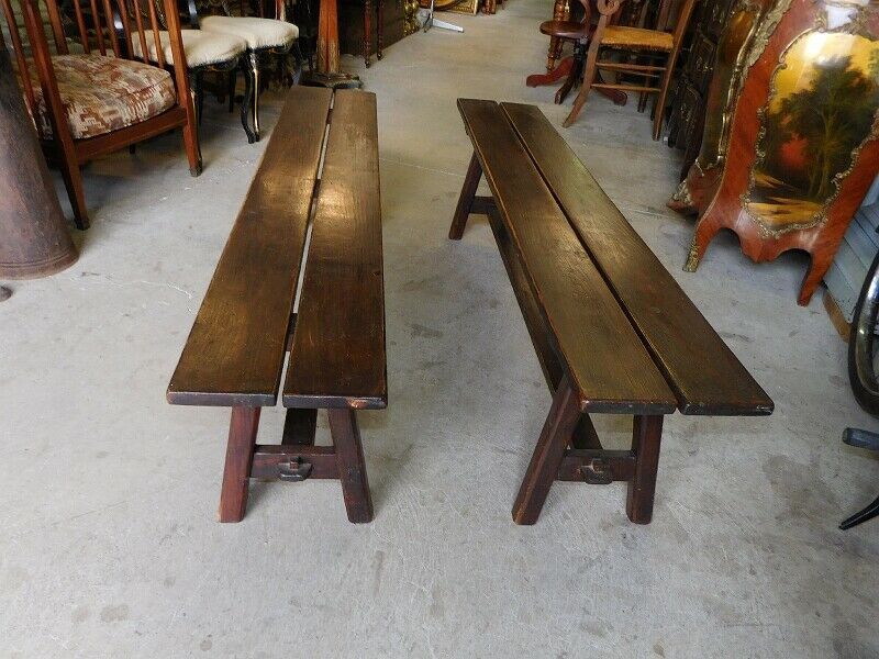 Pair of old solid wood benches