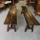 Pair of old solid wood benches
