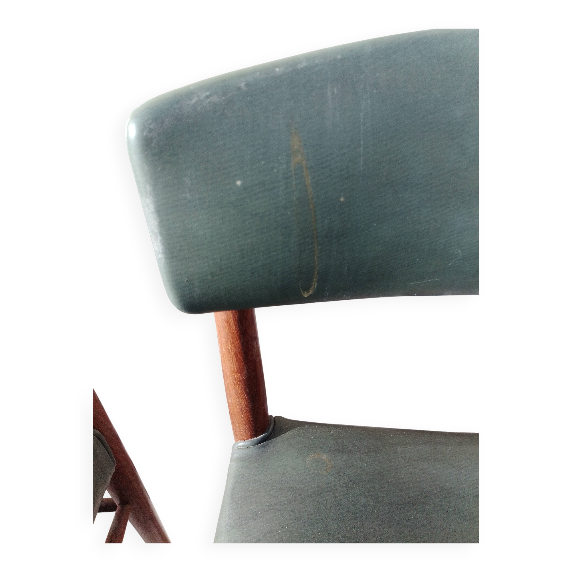 Set 6 chaises scandinave teck simili cuir vert olive