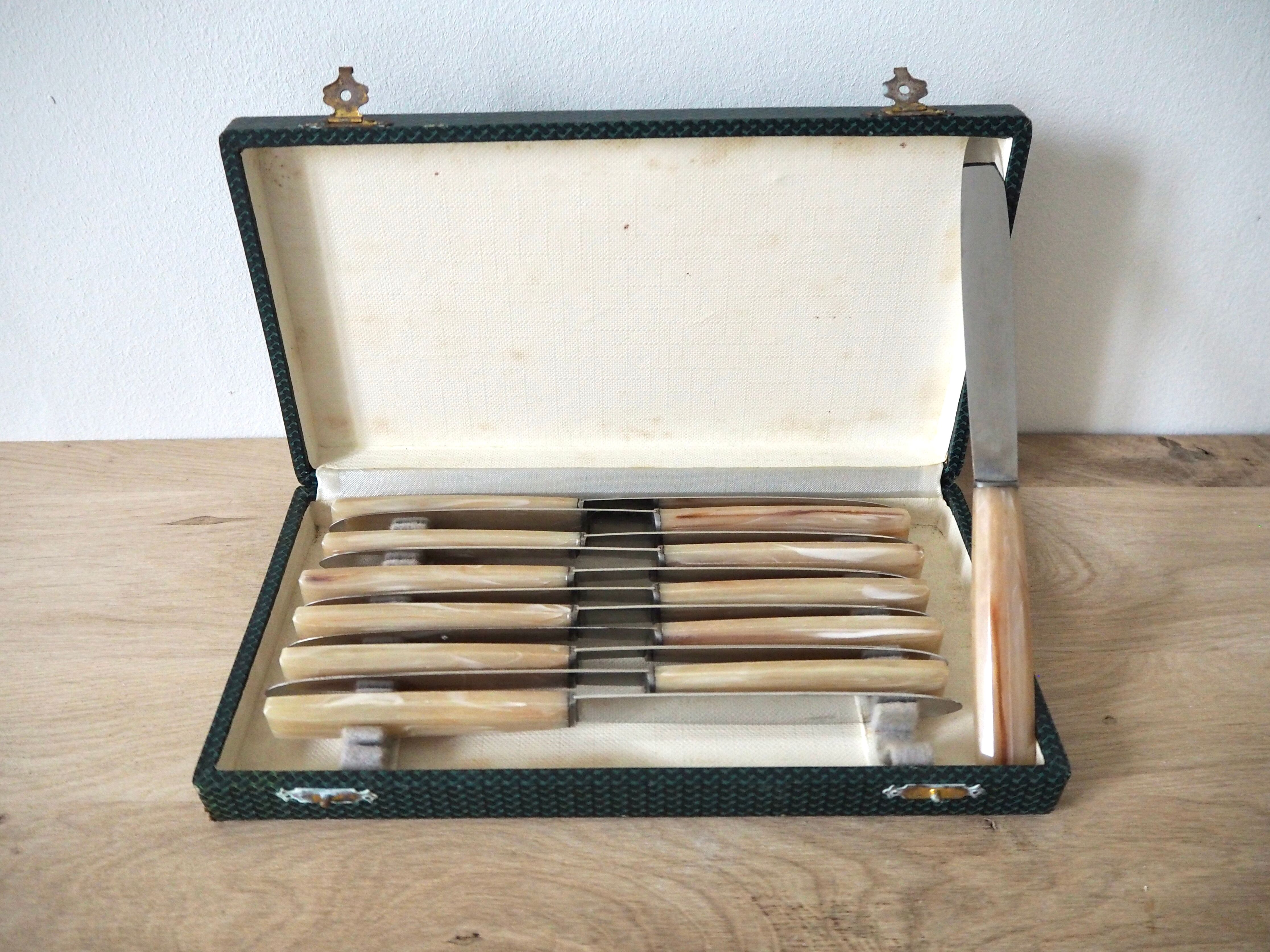 Set de 12 couteaux avec manches effet corne dans leur coffret