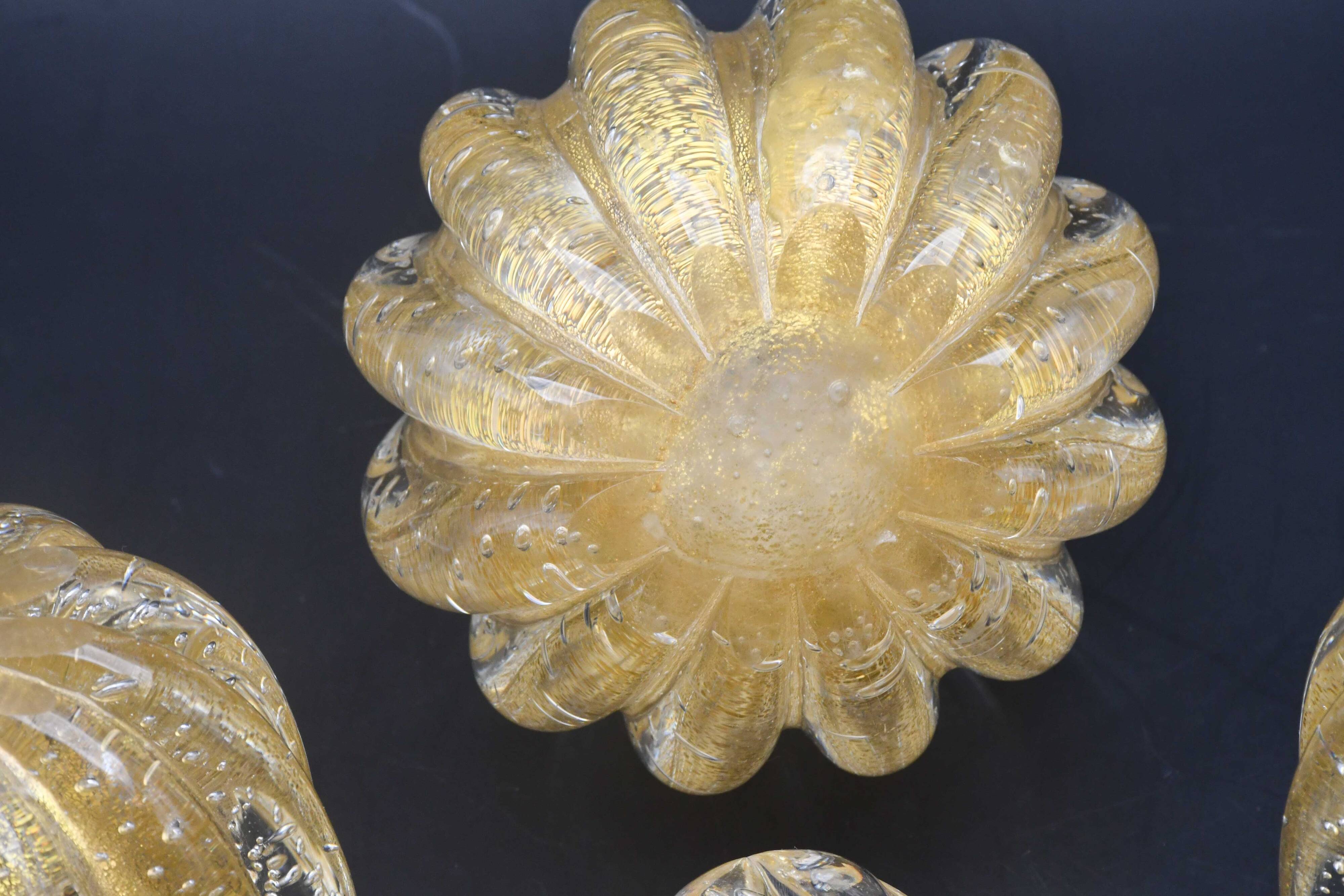 Set of 3 gold Ercole Barovier "Bullicante" Murano glass vases for Barovier & Toso