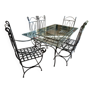 Table en verre et chaises - fer