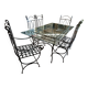 Glass table and wrought iron chairs