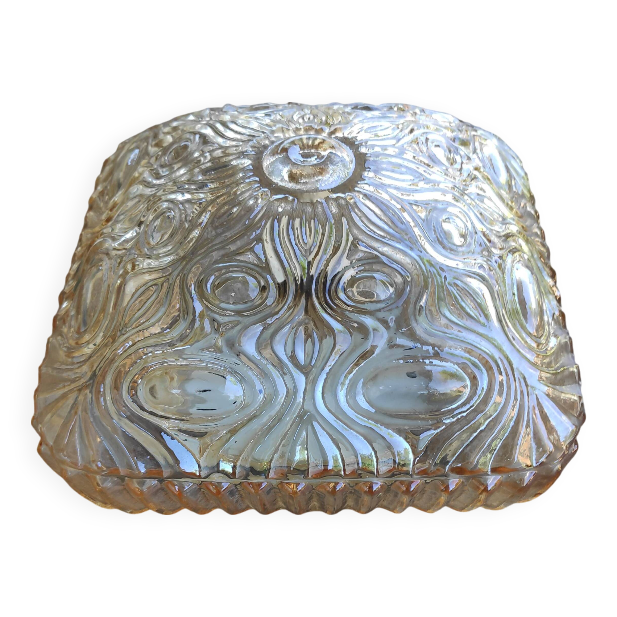 Amber ceiling light in thick glass