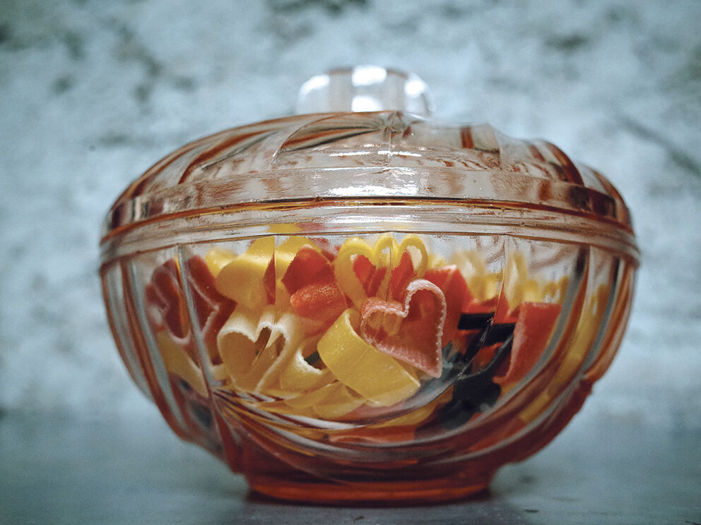 Pink glass art deco candy