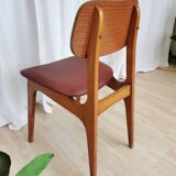 Vintage Beech Wood Dining Chair: Red Faux Leather, Made in Yugoslavia