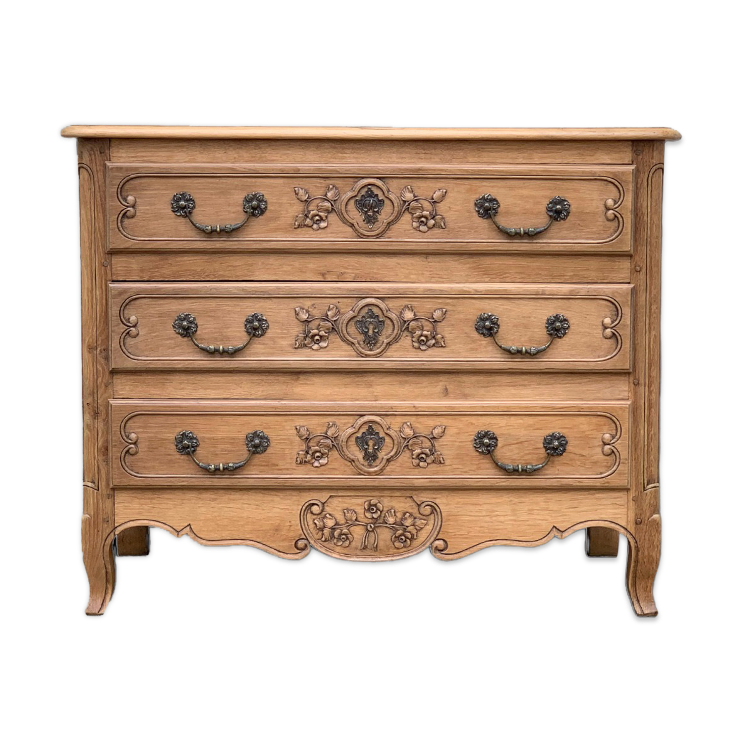 Louis XV style chest of drawers in solid raw oak, 1920