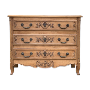 Louis XV style chest of drawers, solid raw oak, 1920.