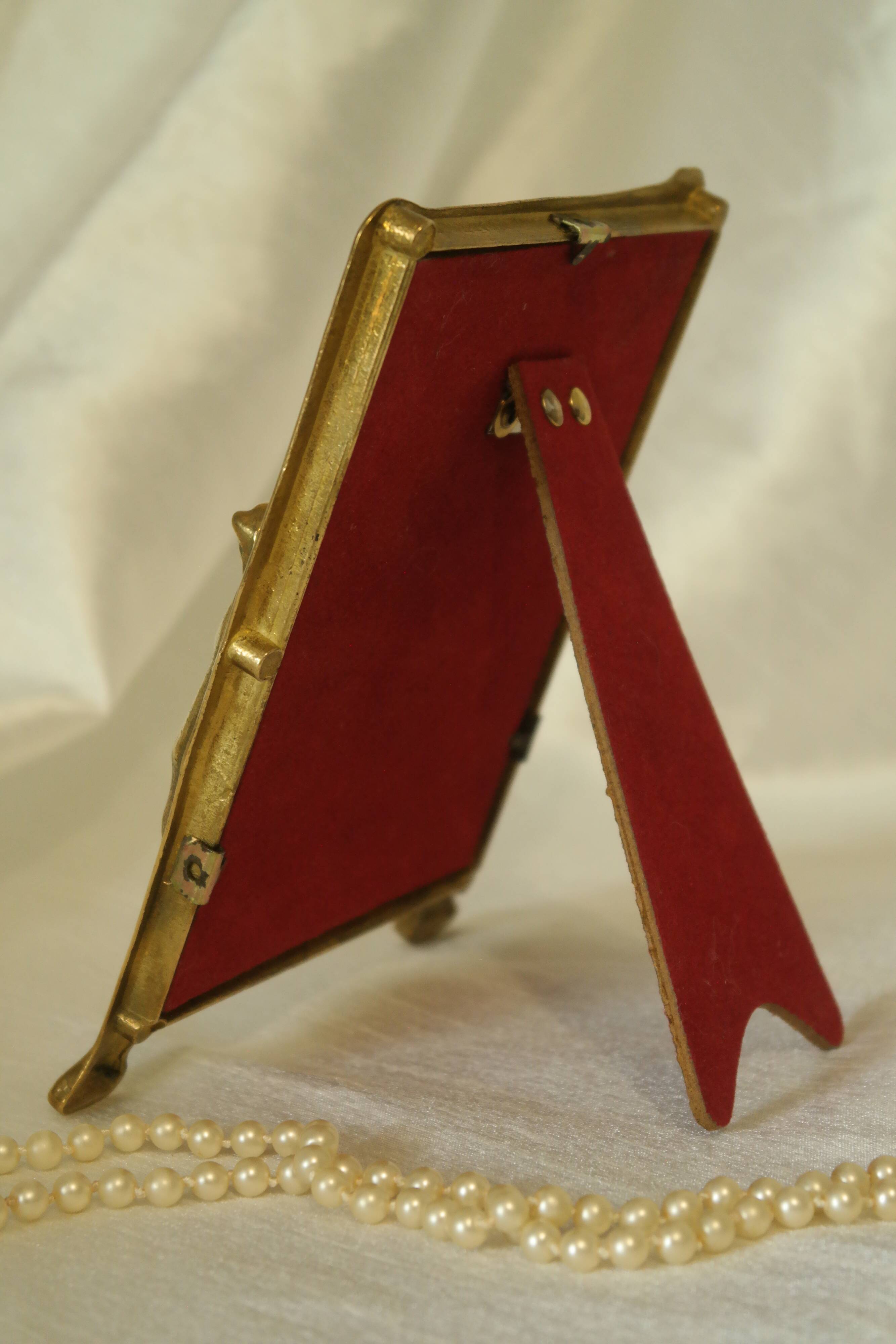 Art Nouveau brass bridge mirror 17 x 13