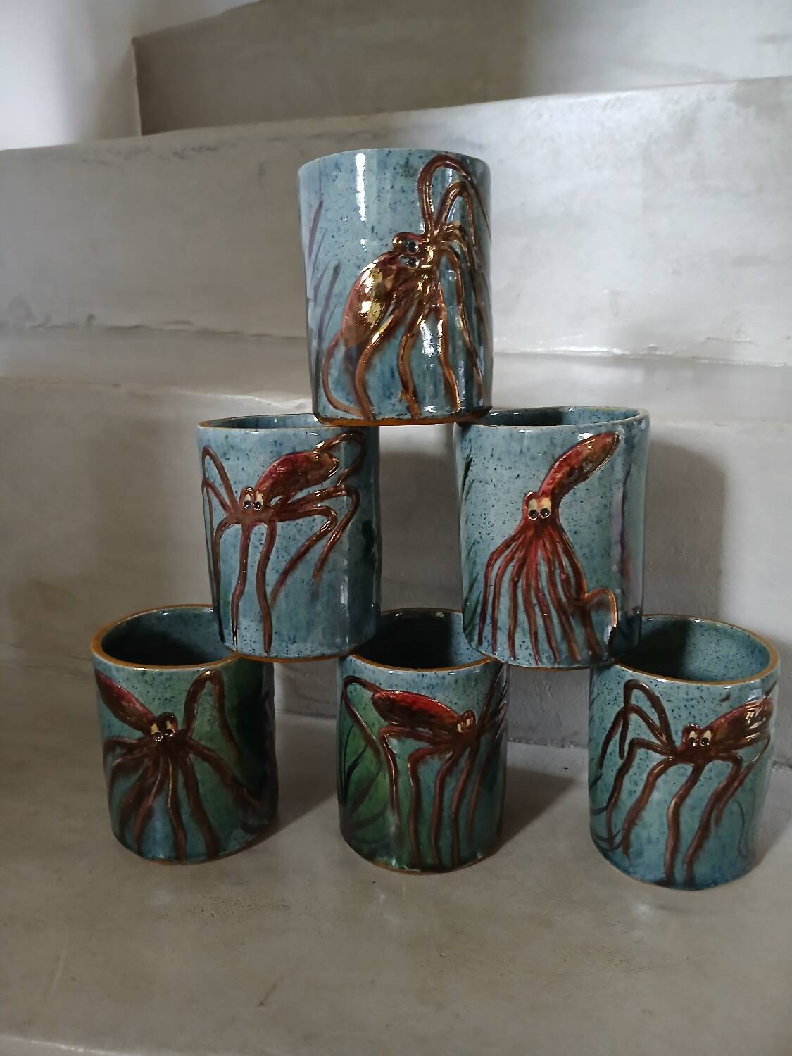 6 vintage handmade cups/mugs