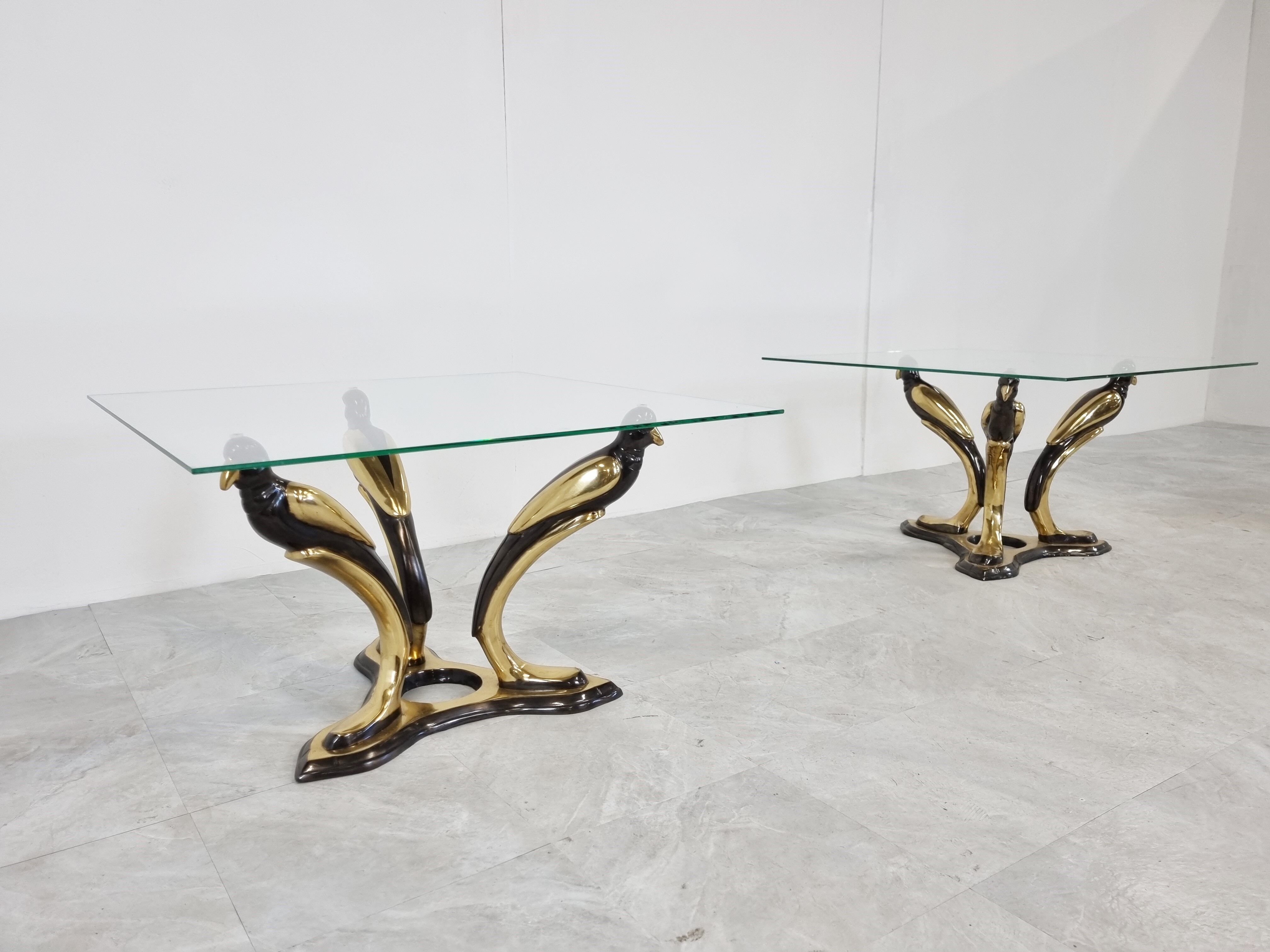 Pair of brass bird coffee tables, 1970s