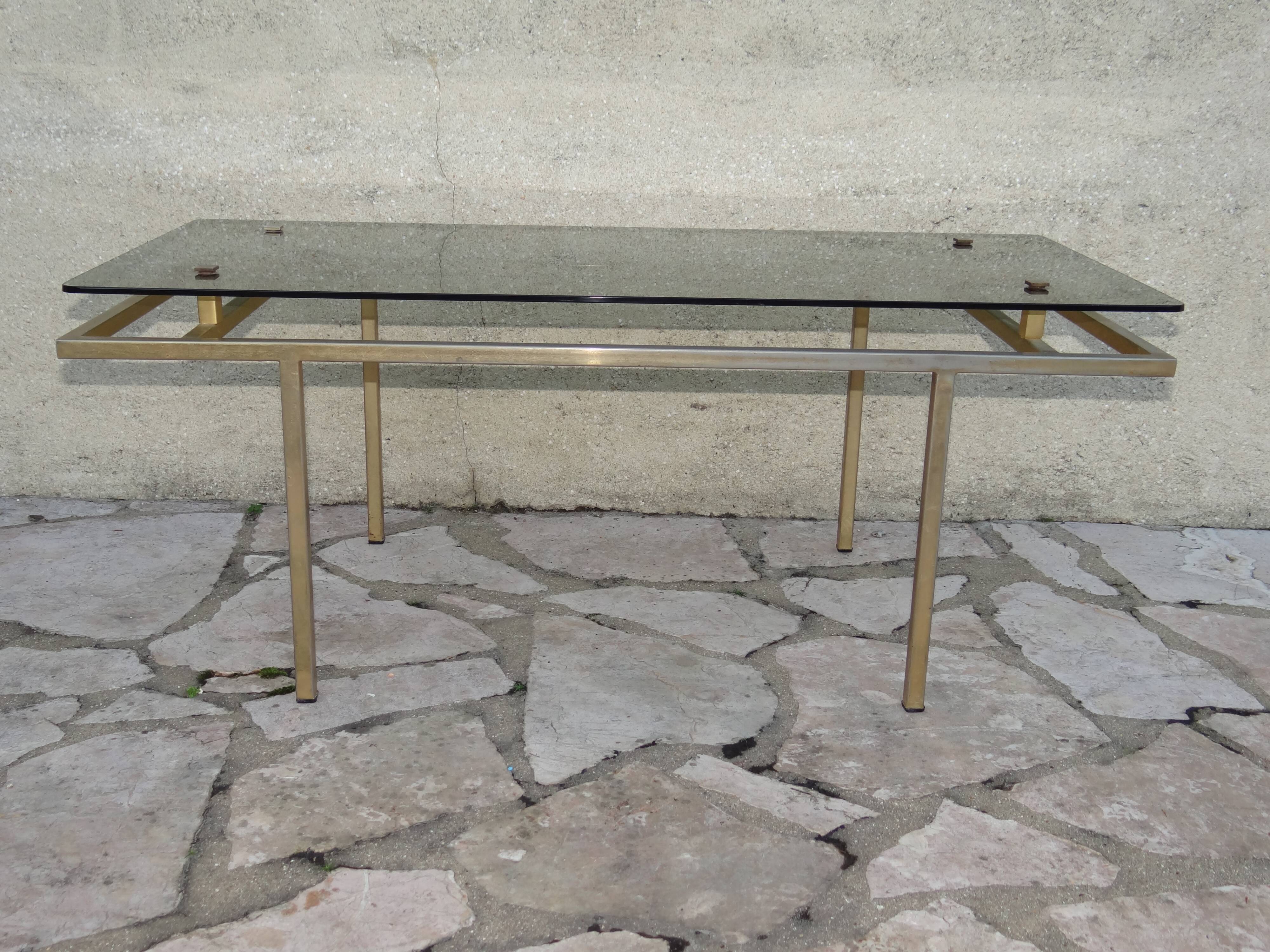 Table basse 1960 plateau en verre piétement en métal