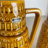 Set of Two Pottery Fat Lava Vases "ochre pattern" by Scheurich, Germany, 1970s
