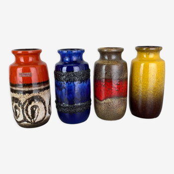 Ensemble de quatre vases de lave en poterie vintage fabriqués par Scheurich, Allemagne, années 1970