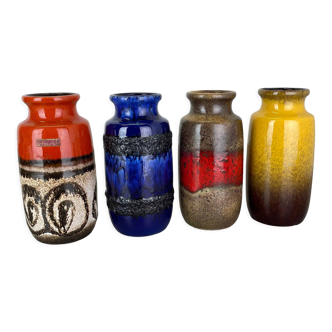 Set of Four Vintage Pottery Fat Lava Vases Made by Scheurich, Germany, 1970s