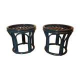 Pair of blue rattan beanbags