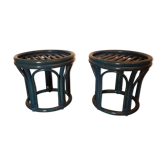 Pair of blue rattan beanbags