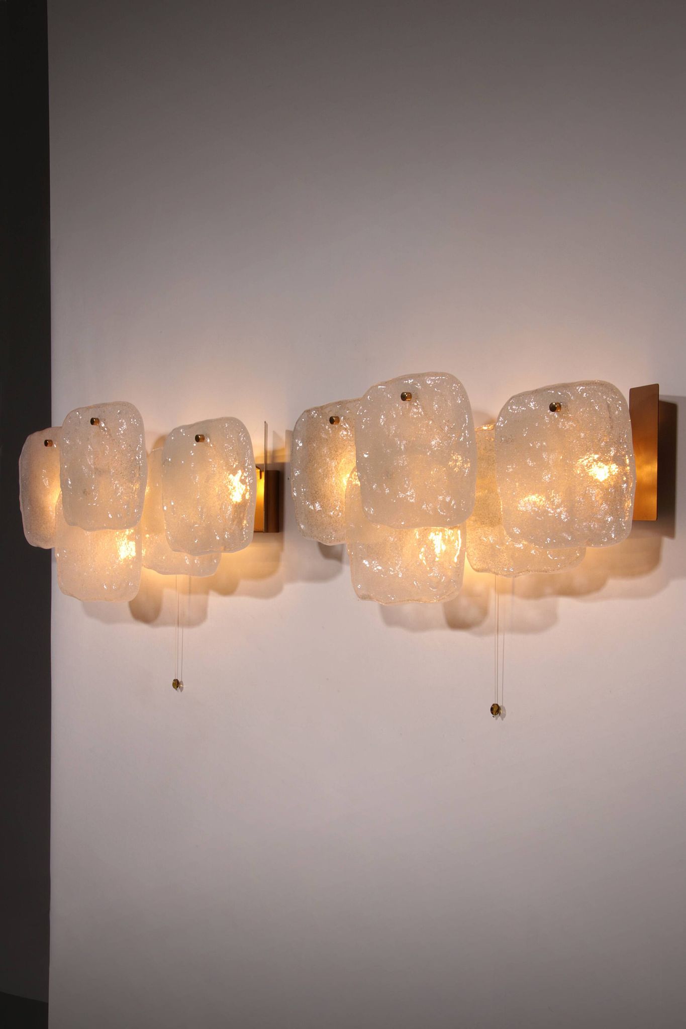 J.T. Kalmar Midcentury Ice Glass Wall Sconces Austria 1960