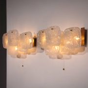 J.T. Kalmar Midcentury Ice Glass Wall Sconces Austria 1960