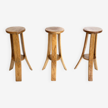 Set of 3 vintage Brutalist bar stools made in the 1970s