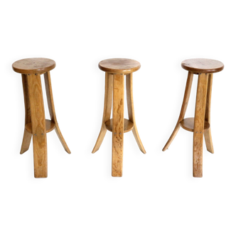 Set of 3 vintage Brutalist bar stools made in the 1970s