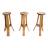 Set of 3 vintage Brutalist bar stools made in the 1970s