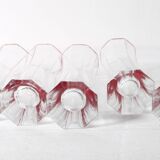 Set of 6 Mid-century Clear Crystal Glasses with Red Rim / Italy / 1980s