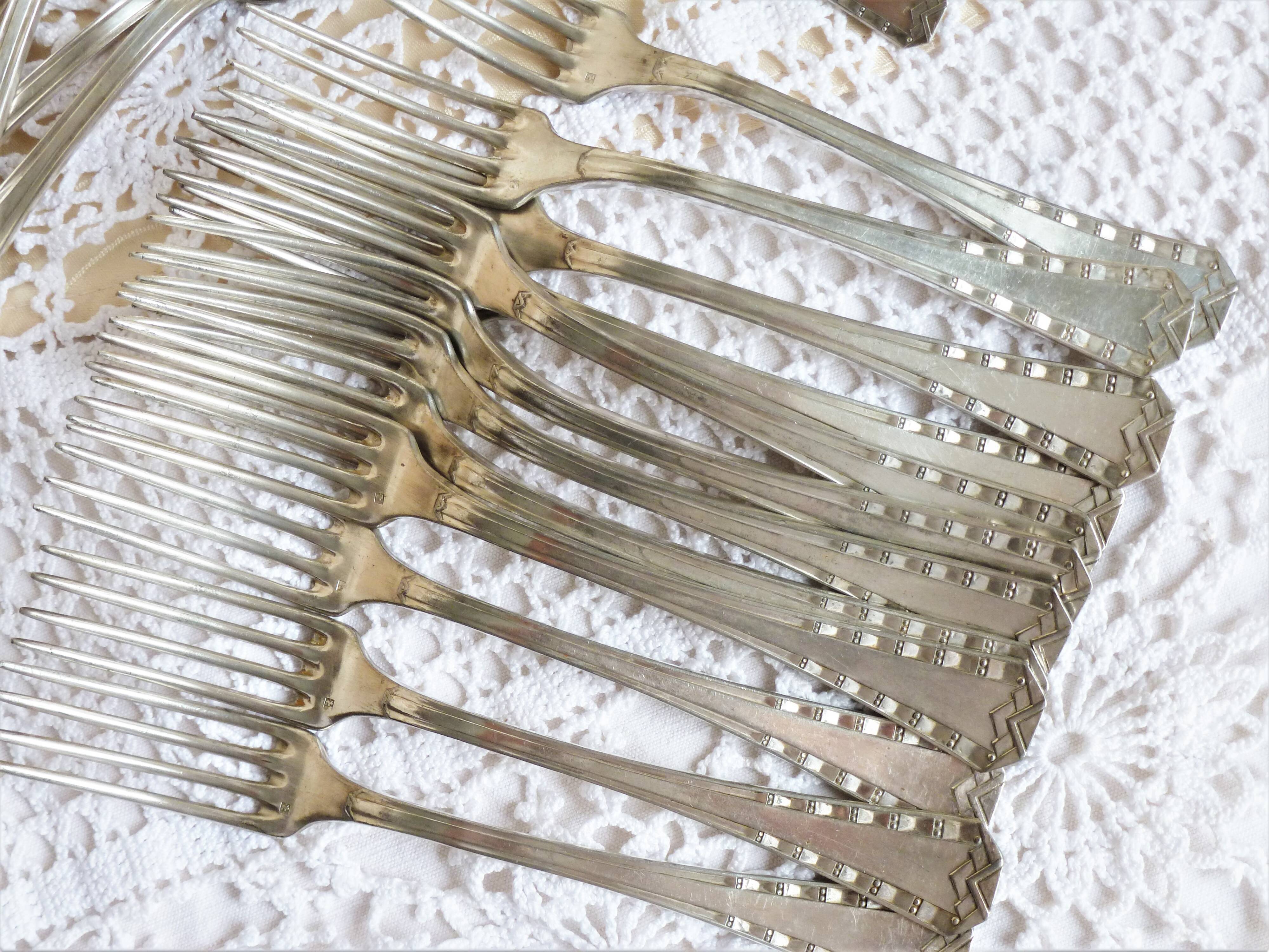 Art Deco silver-plated cutlery, silver-plated cutlery set.