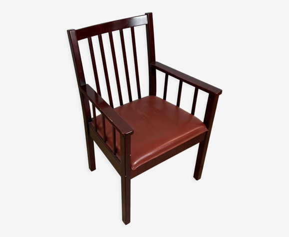 Fauteuil en acajou verni avec assise en simili-cuir, années 70