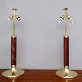 Burgundy Plexiglass and Brass Table Lamps by F. Loffredo, Italy 1980s