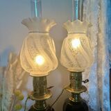 Pair of Napoleon III bronze and glass lamps