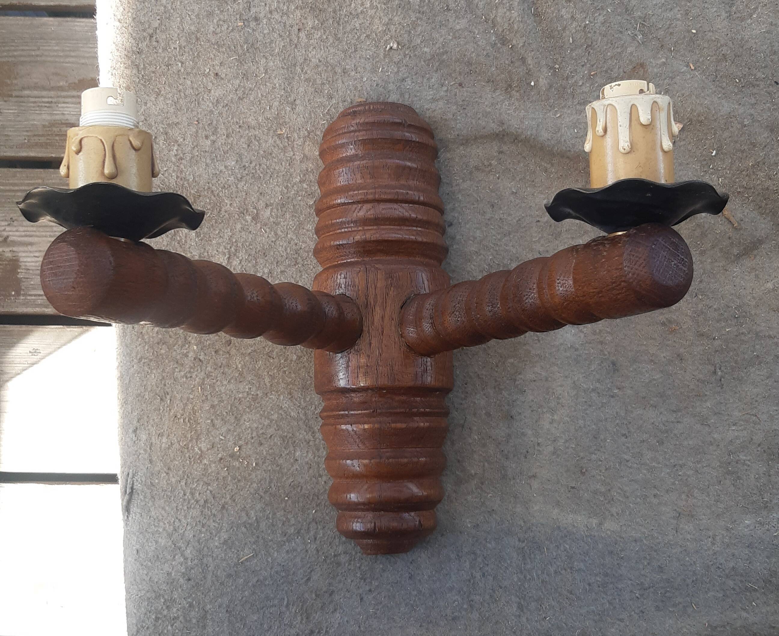 Brutalist turned wood wall light