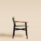 Galathée armchair in green leather, steel and ash wood