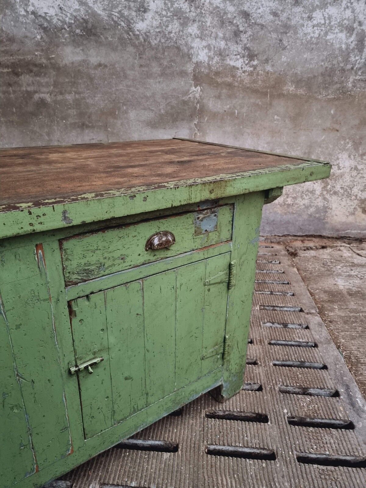 Antique workbench green kitchen island