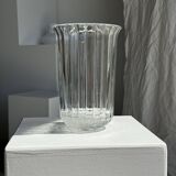 Vintage vase in ribbed glass, flower patterns and flared neck