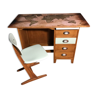 Bureau enfant et chaise 60' en bois relookés