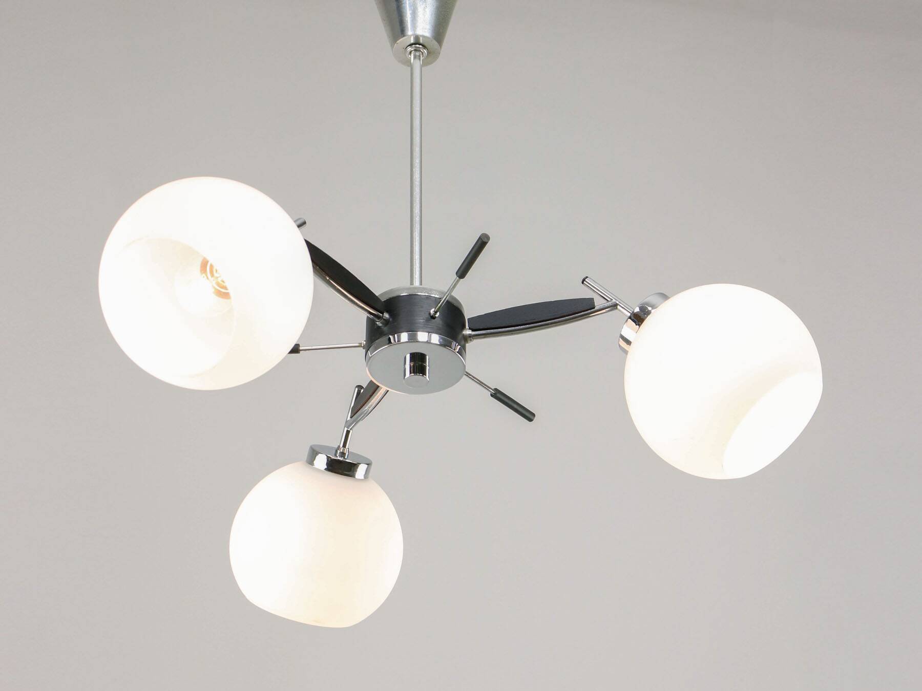 Space Age Italian Chrome and Opaline Chandelier, 1970s