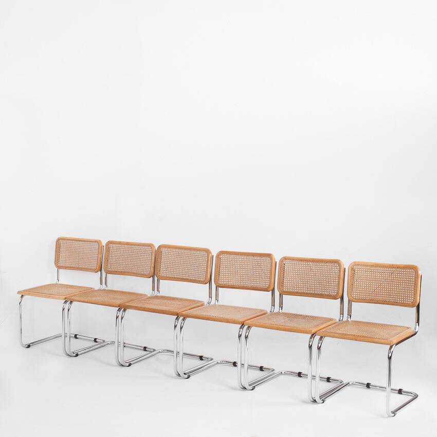 Set of 6 Cesca chairs. Made according to the design by Marcel Breuer. 80s.