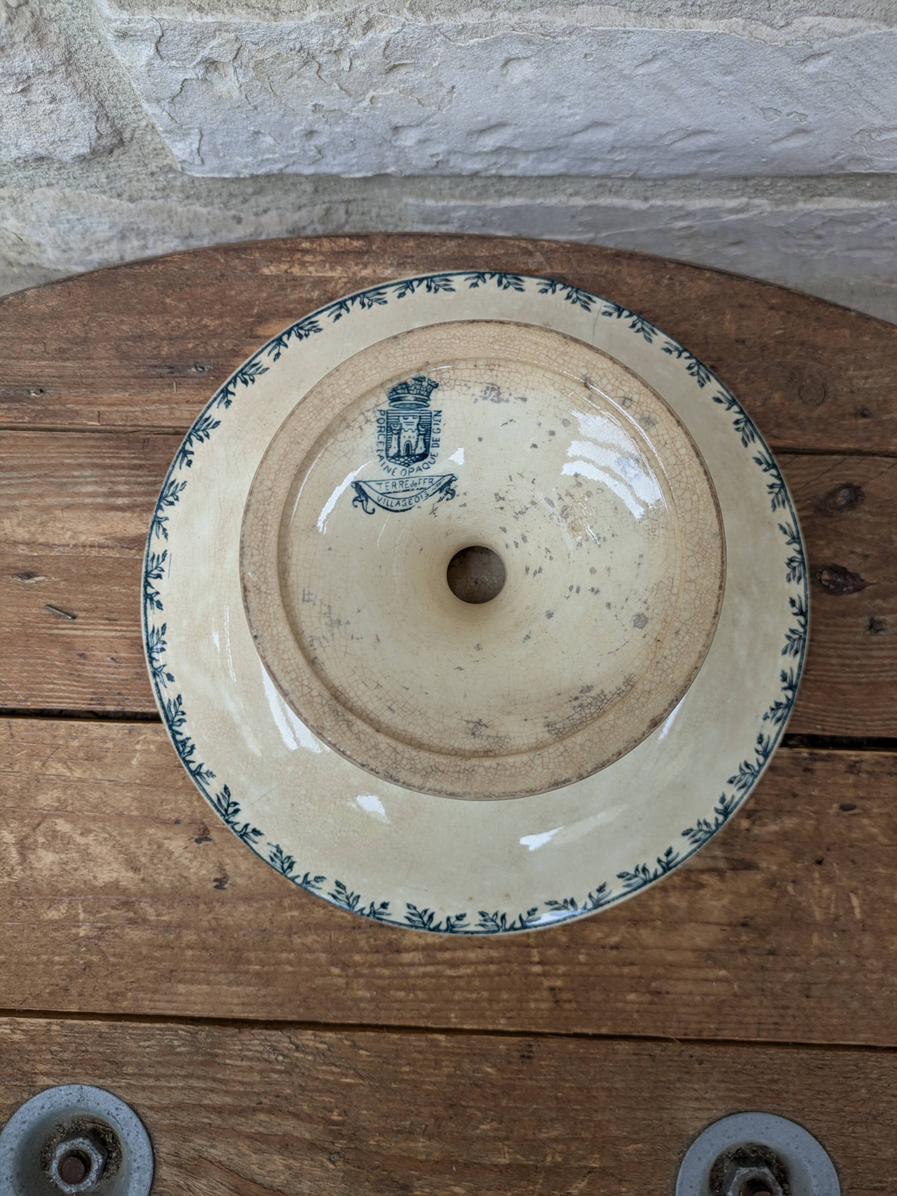 Opaque porcelain compote from Gien, Villageois model, Terre de Fer.