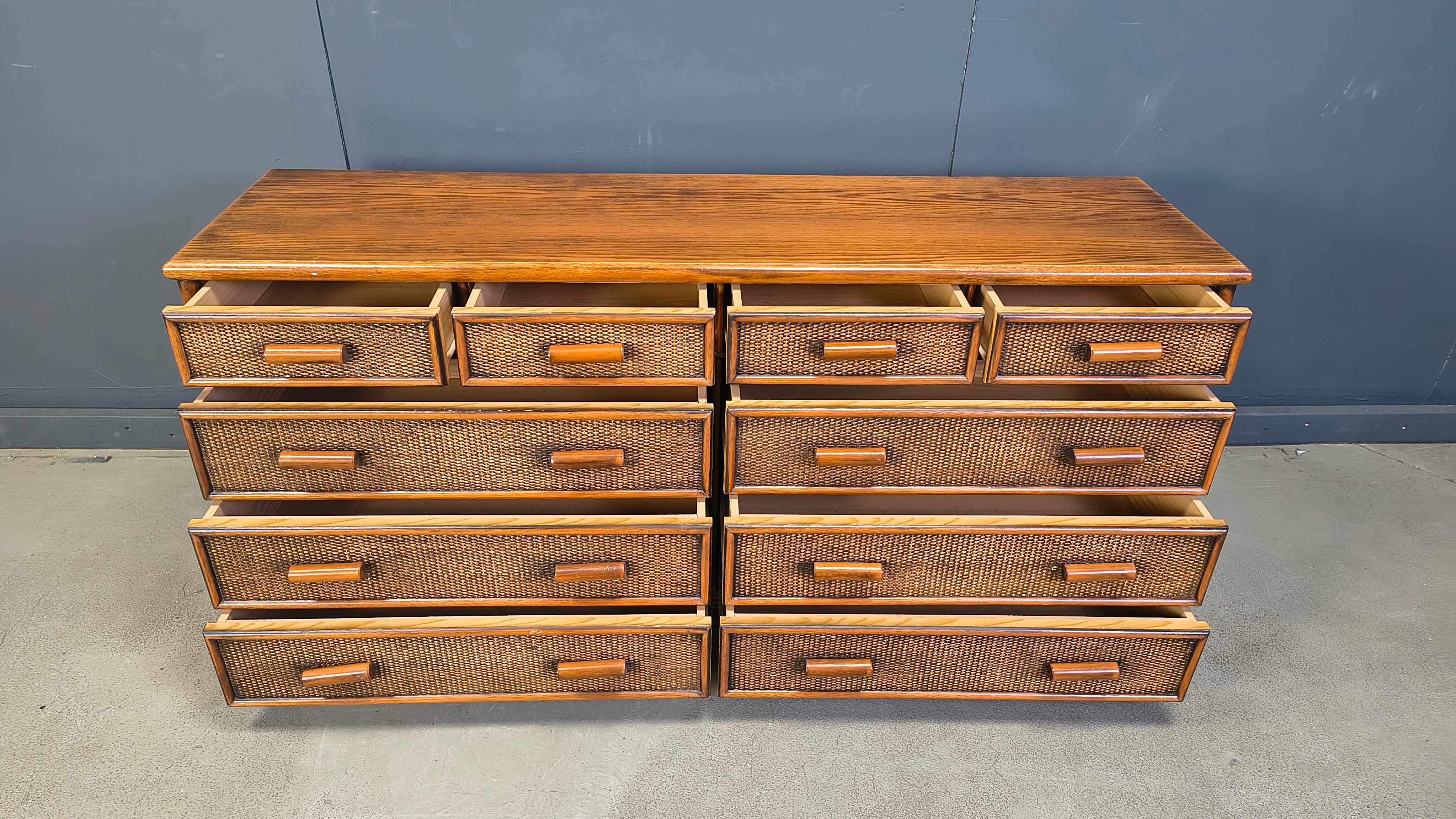 Vintage rattan and bamboo chest of drawers, 1970s