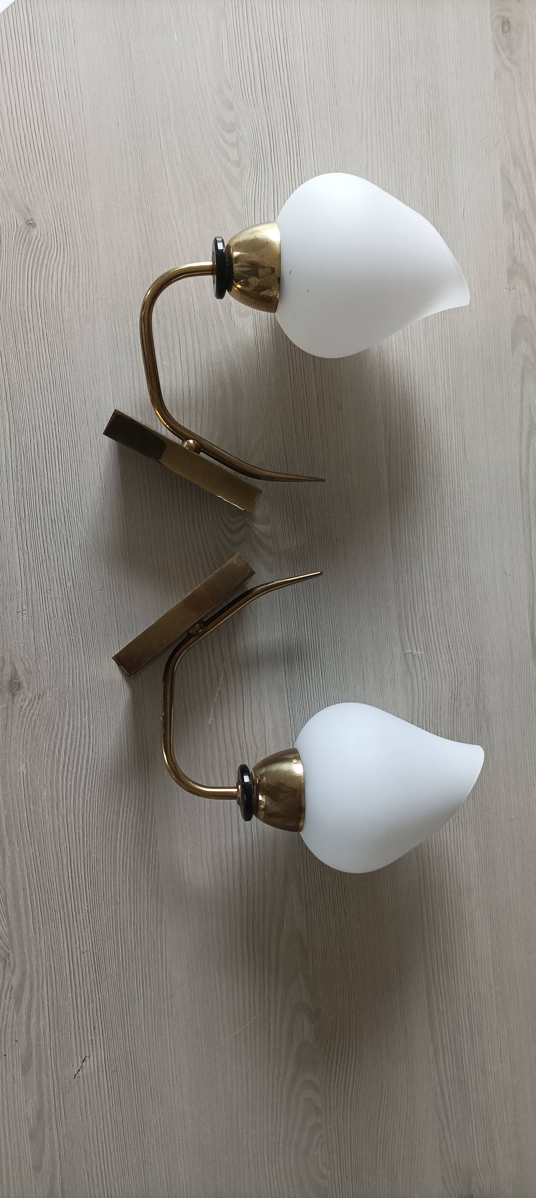 Vintage arlus wall lights in brass and glass 1950