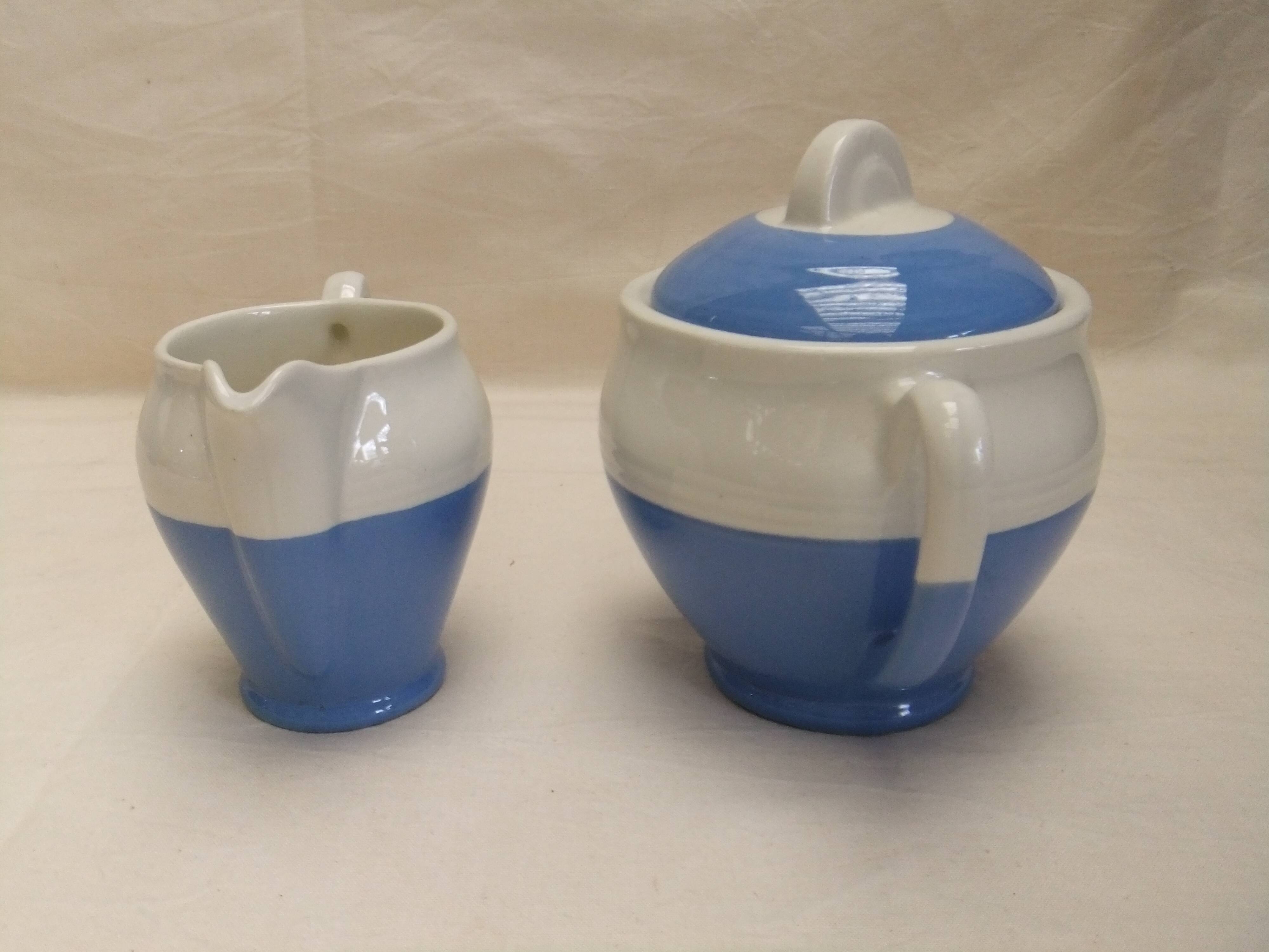 Vintage Ceranord coffee service pot coffee maker sugar bowl blue white