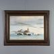 Ancient painting by Leonardo Roda, winter landscape, 19th century.