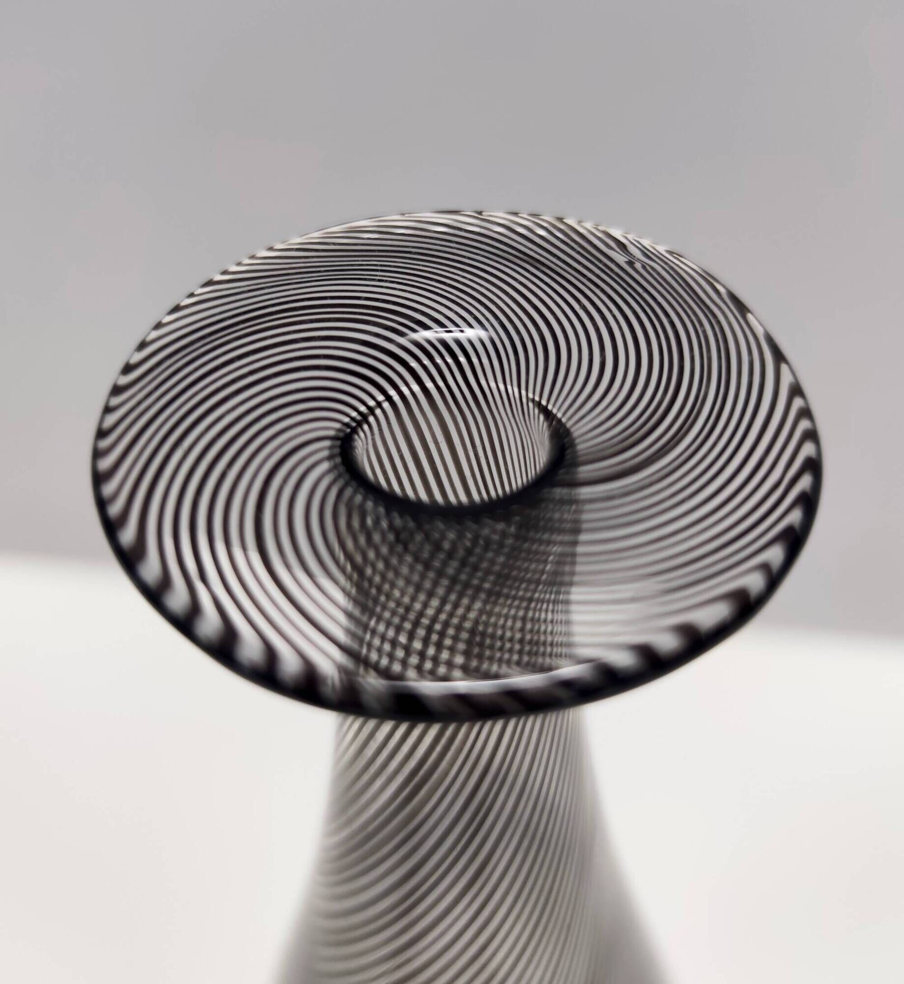 Black Murano Glass Bottle Vase "Mezza Filigrana" by Martens for Aureliano T