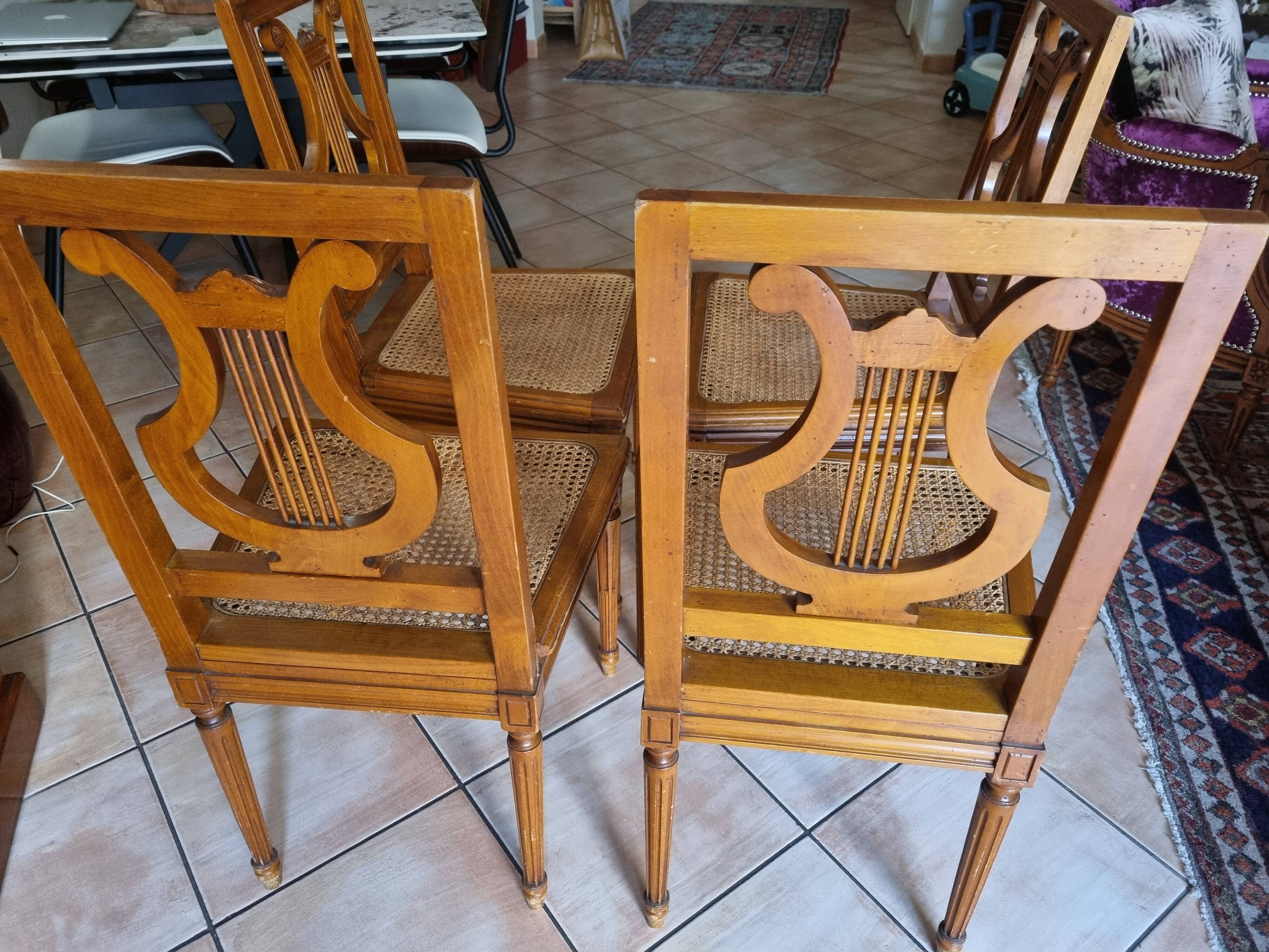 4 Louis XVI lyre chairs with caning