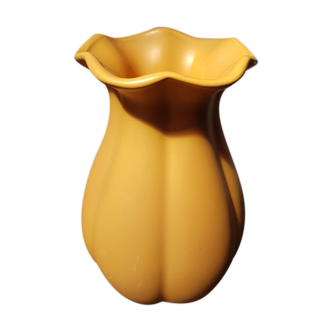 Ancien vase céramique jaune col corolle vintage