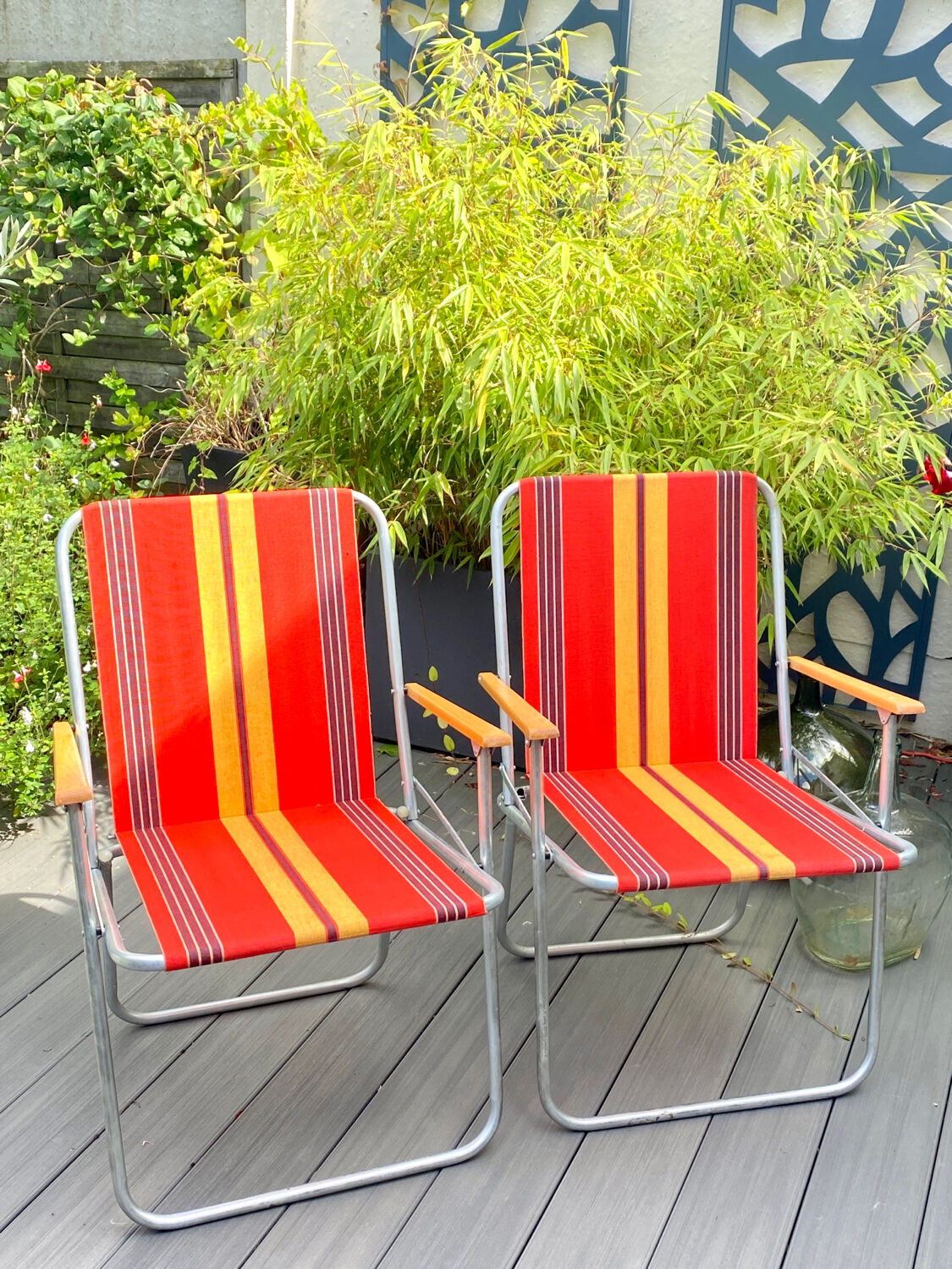 Pair of vintage folding camping chairs