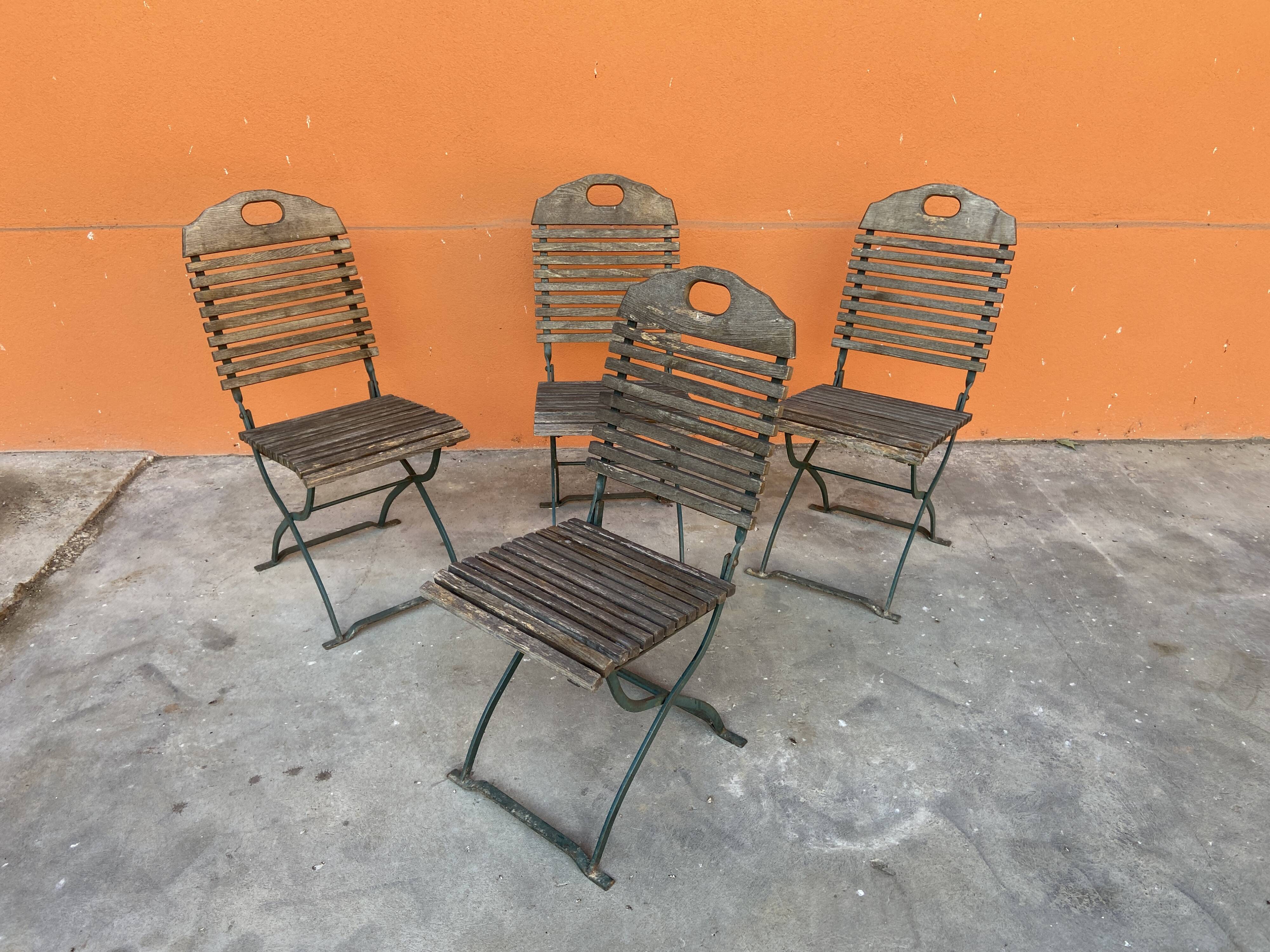 4 folding chairs vintage terrace bistro 60s in metal & wood